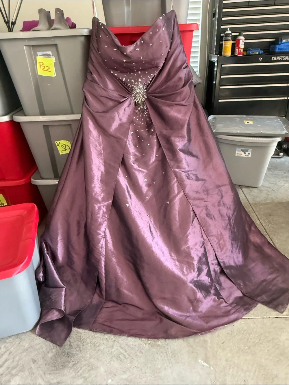 Strapless Formal Dress in Plum with Crystal Detail